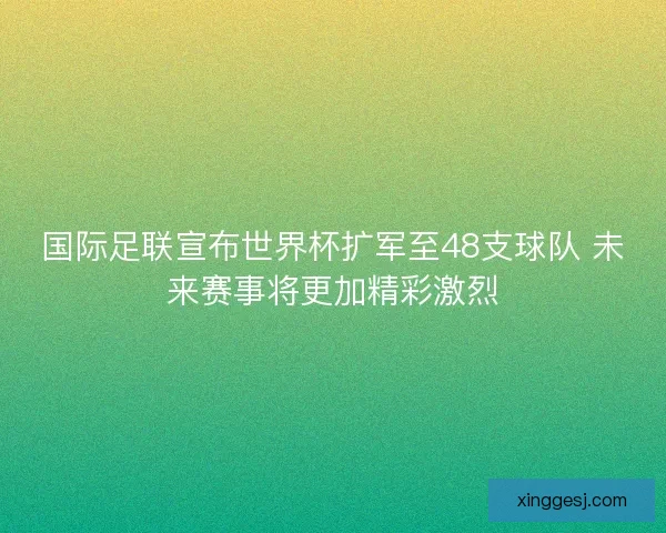 国际足联宣布世界杯扩军至48支球队 未来赛事将更加精彩激烈
