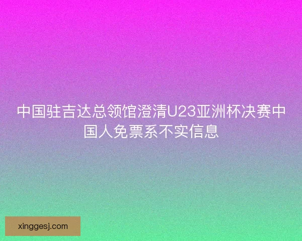 中国驻吉达总领馆澄清U23亚洲杯决赛中国人免票系不实信息